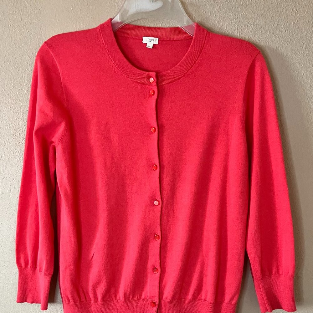 Womens J. Crew Button Up Preppy Sweater Soft Cotton Peachy Orange Large